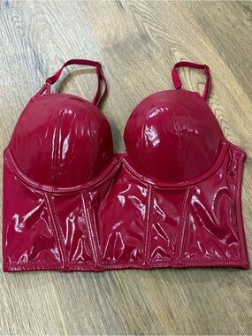 Patent leather red corset bustier